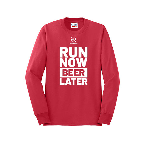 RUN NOW BEER LATER (White) - Long Sleeve 50/50 Tee