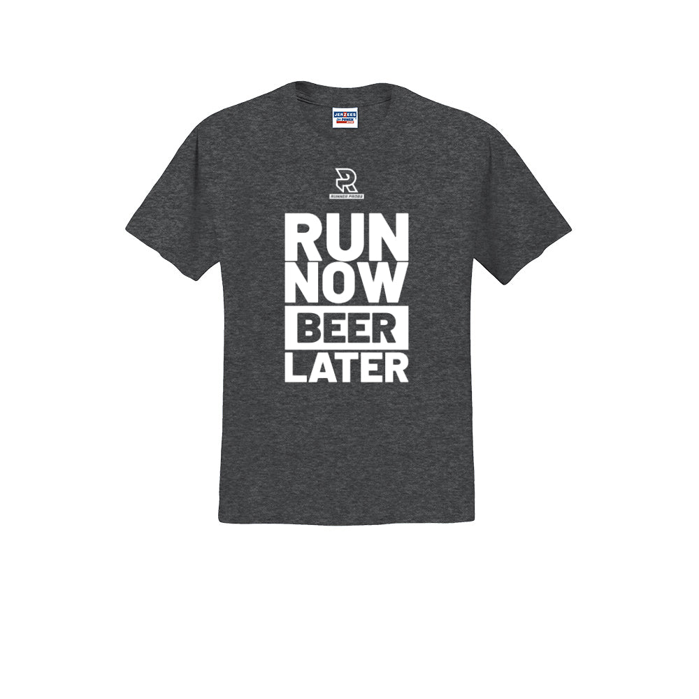 RUN NOW BEER LATER (White) - Short Sleeve Cotton Tee