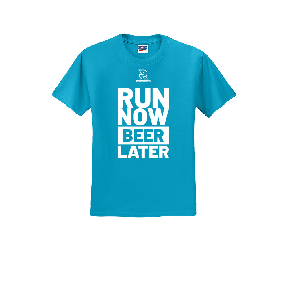 RUN NOW BEER LATER (White) - Short Sleeve Cotton Tee