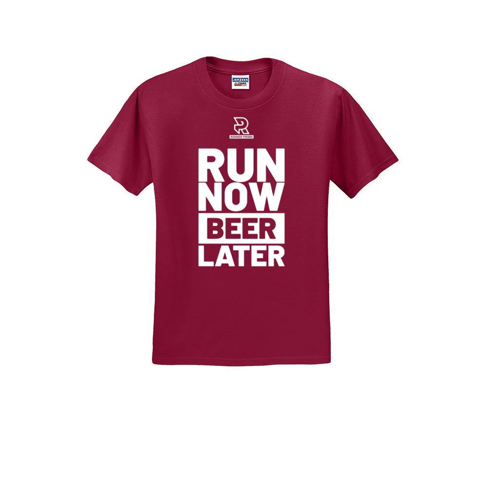 RUN NOW BEER LATER (White) - Short Sleeve Cotton Tee