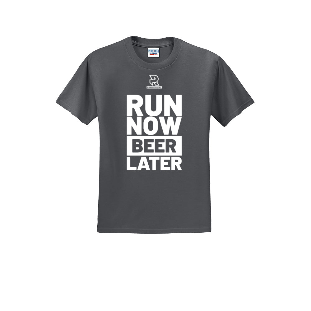 RUN NOW BEER LATER (White) - Short Sleeve Cotton Tee