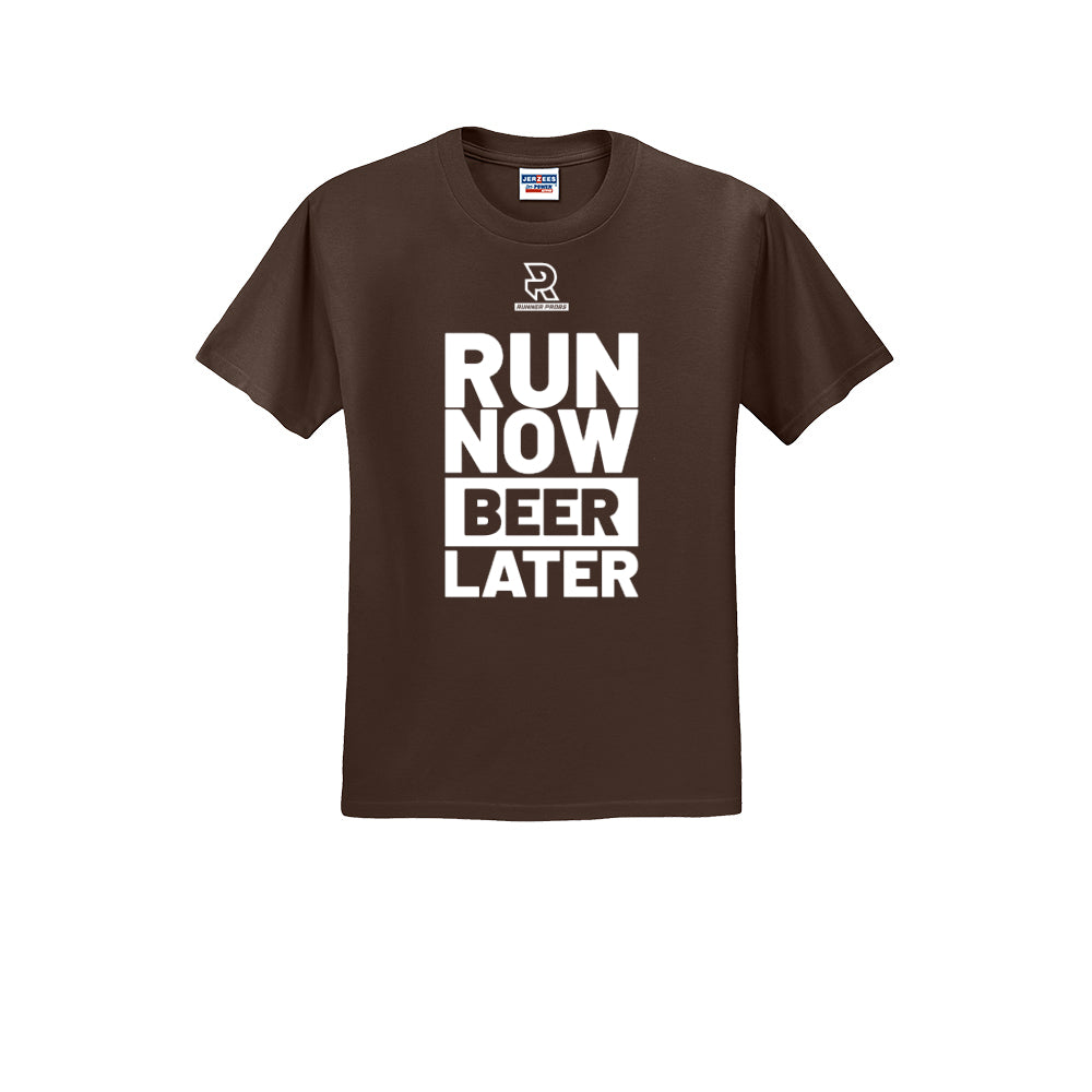 RUN NOW BEER LATER (White) - Short Sleeve Cotton Tee