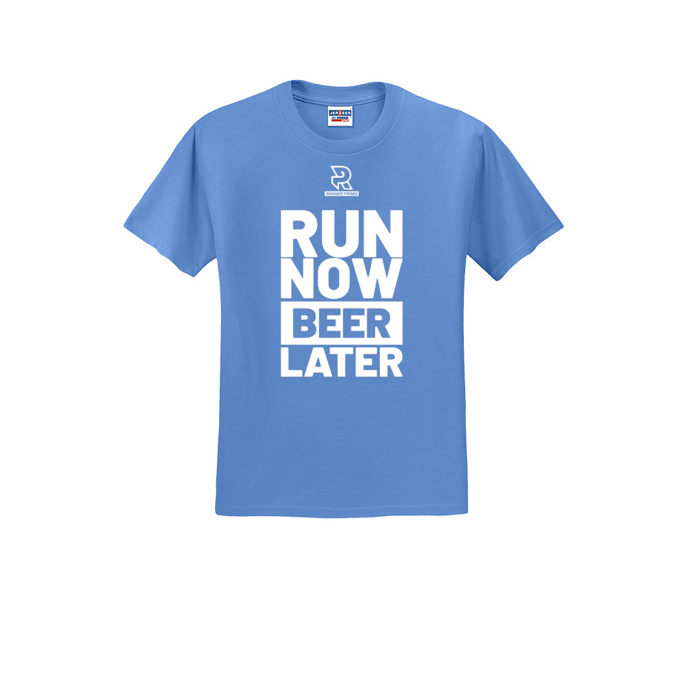 RUN NOW BEER LATER (White) - Short Sleeve Cotton Tee