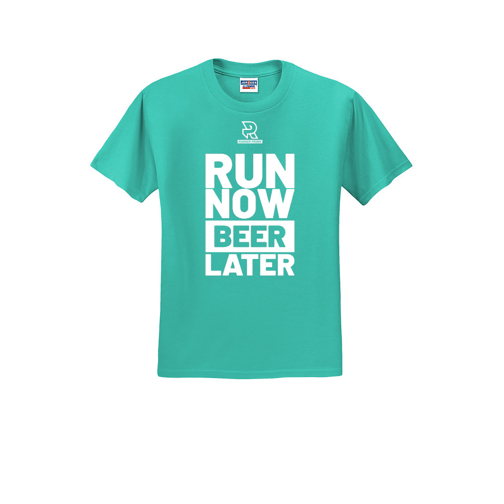 RUN NOW BEER LATER (White) - Short Sleeve Cotton Tee