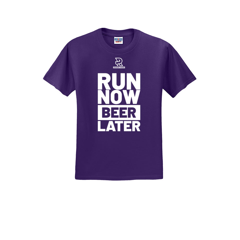 RUN NOW BEER LATER (White) - Short Sleeve Cotton Tee