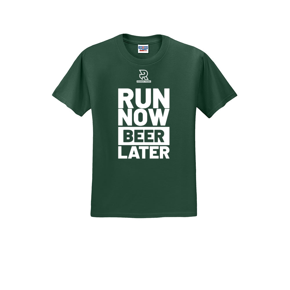 RUN NOW BEER LATER (White) - Short Sleeve Cotton Tee