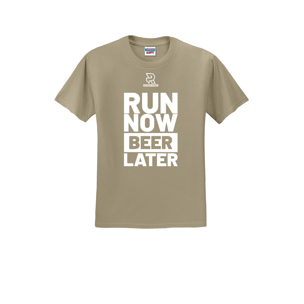 RUN NOW BEER LATER (White) - Short Sleeve Cotton Tee