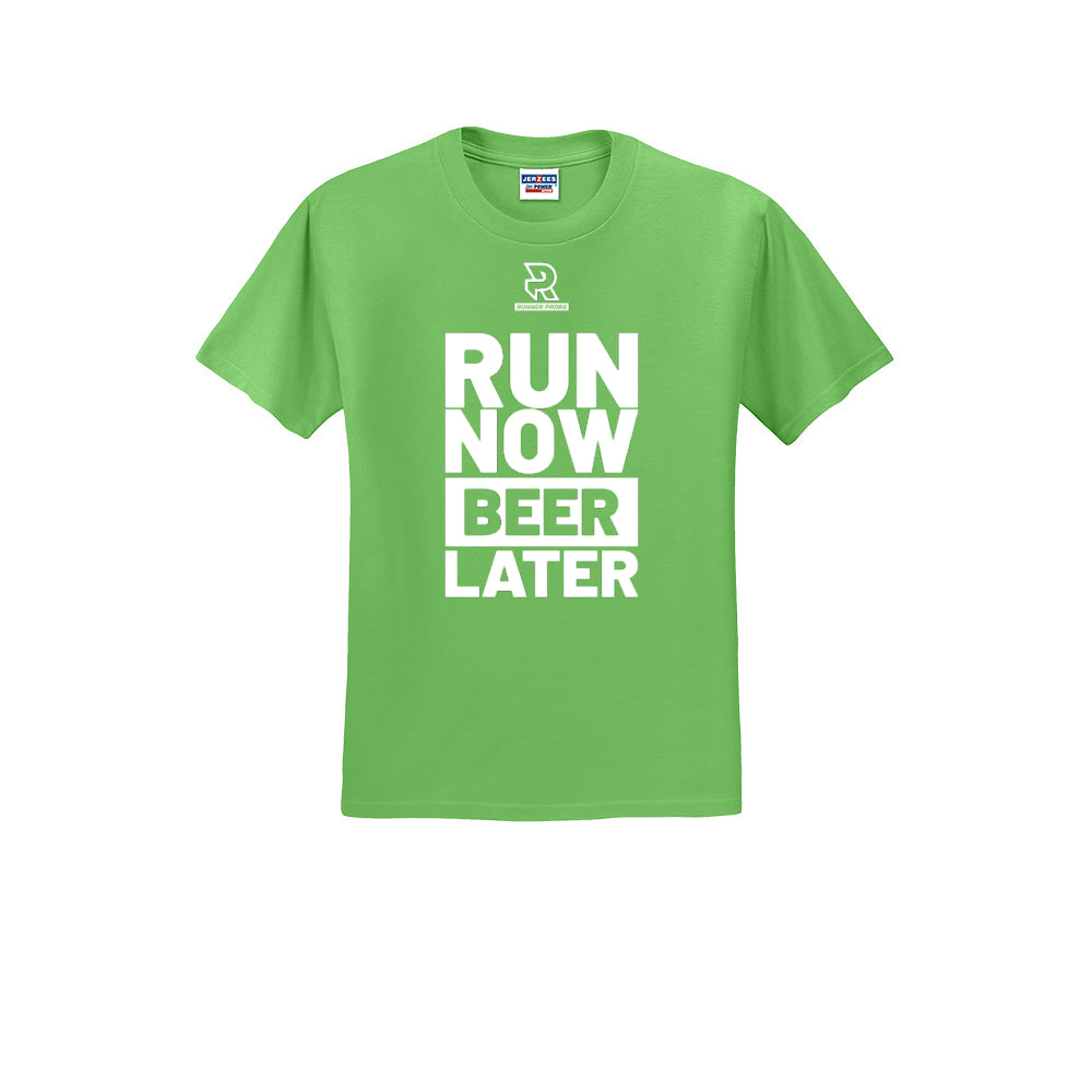 RUN NOW BEER LATER (White) - Short Sleeve Cotton Tee
