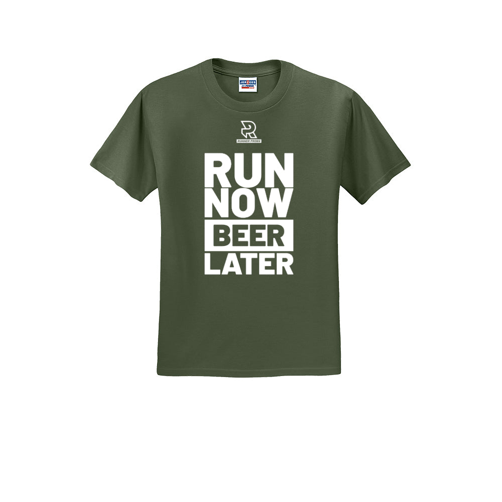 RUN NOW BEER LATER (White) - Short Sleeve Cotton Tee