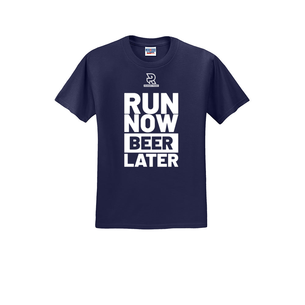 RUN NOW BEER LATER (White) - Short Sleeve Cotton Tee