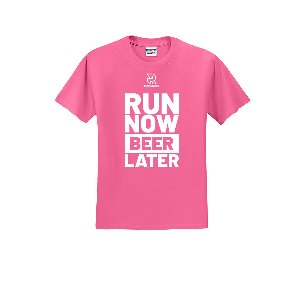RUN NOW BEER LATER (White) - Short Sleeve Cotton Tee