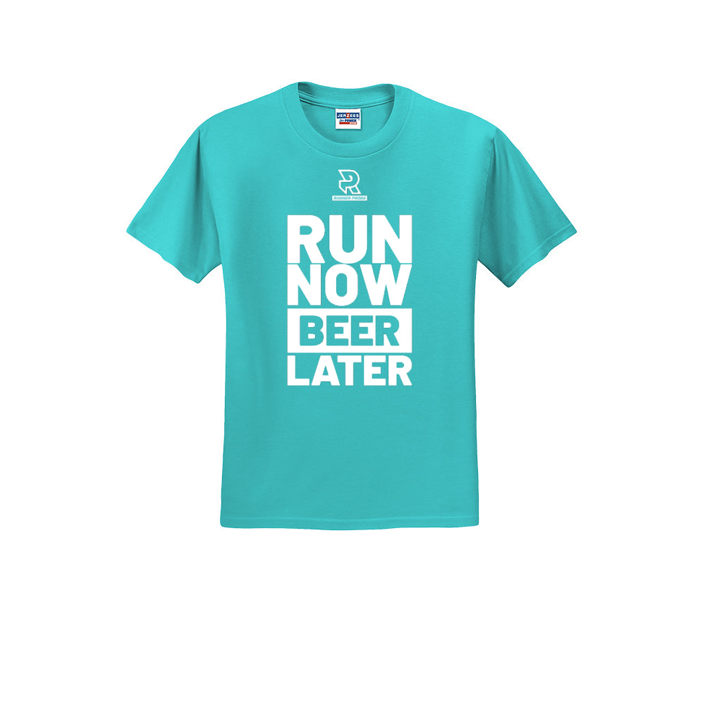 RUN NOW BEER LATER (White) - Short Sleeve 50/50 Tee