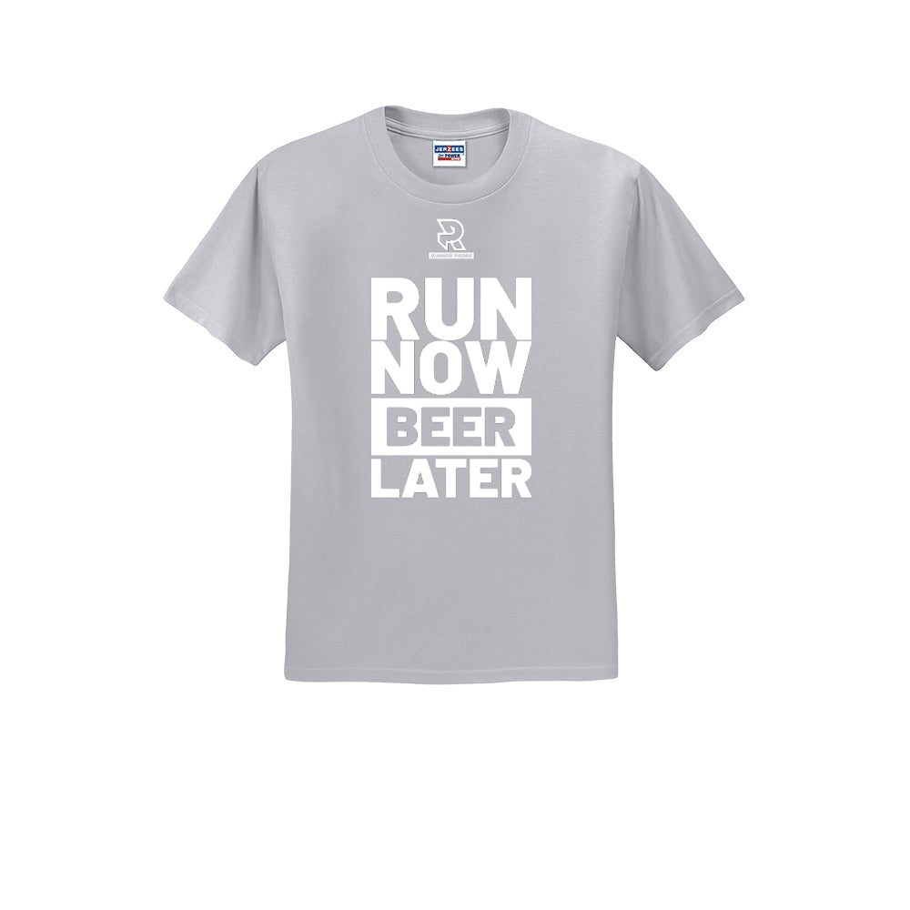 RUN NOW BEER LATER (White) - Short Sleeve Cotton Tee