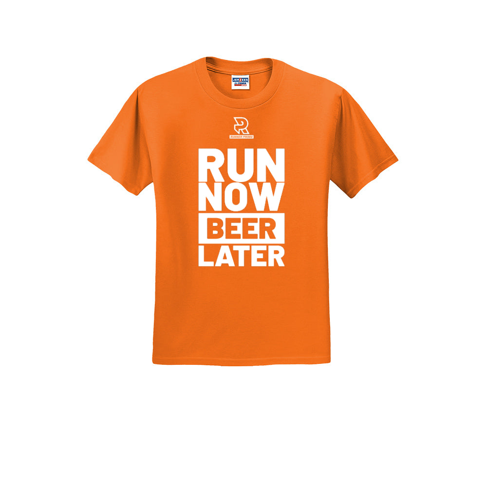 RUN NOW BEER LATER (White) - Short Sleeve Cotton Tee