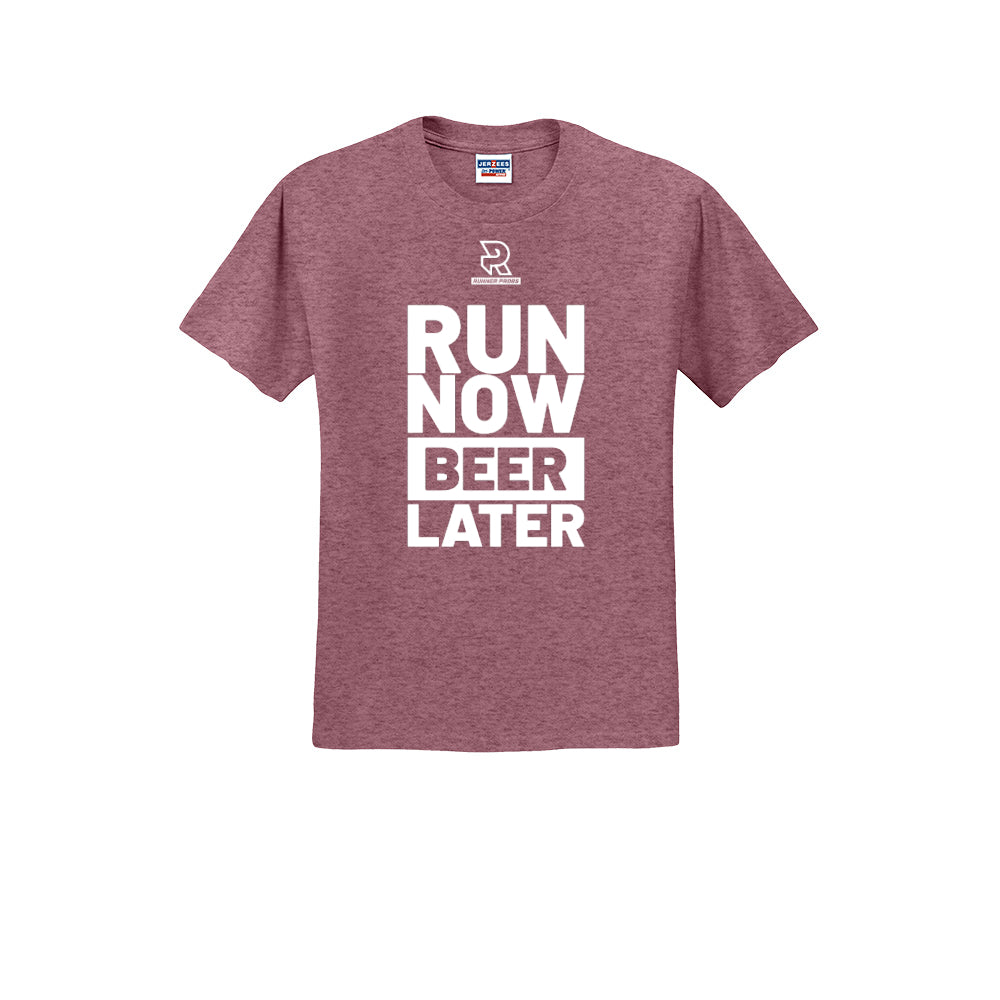 RUN NOW BEER LATER (White) - Short Sleeve Cotton Tee