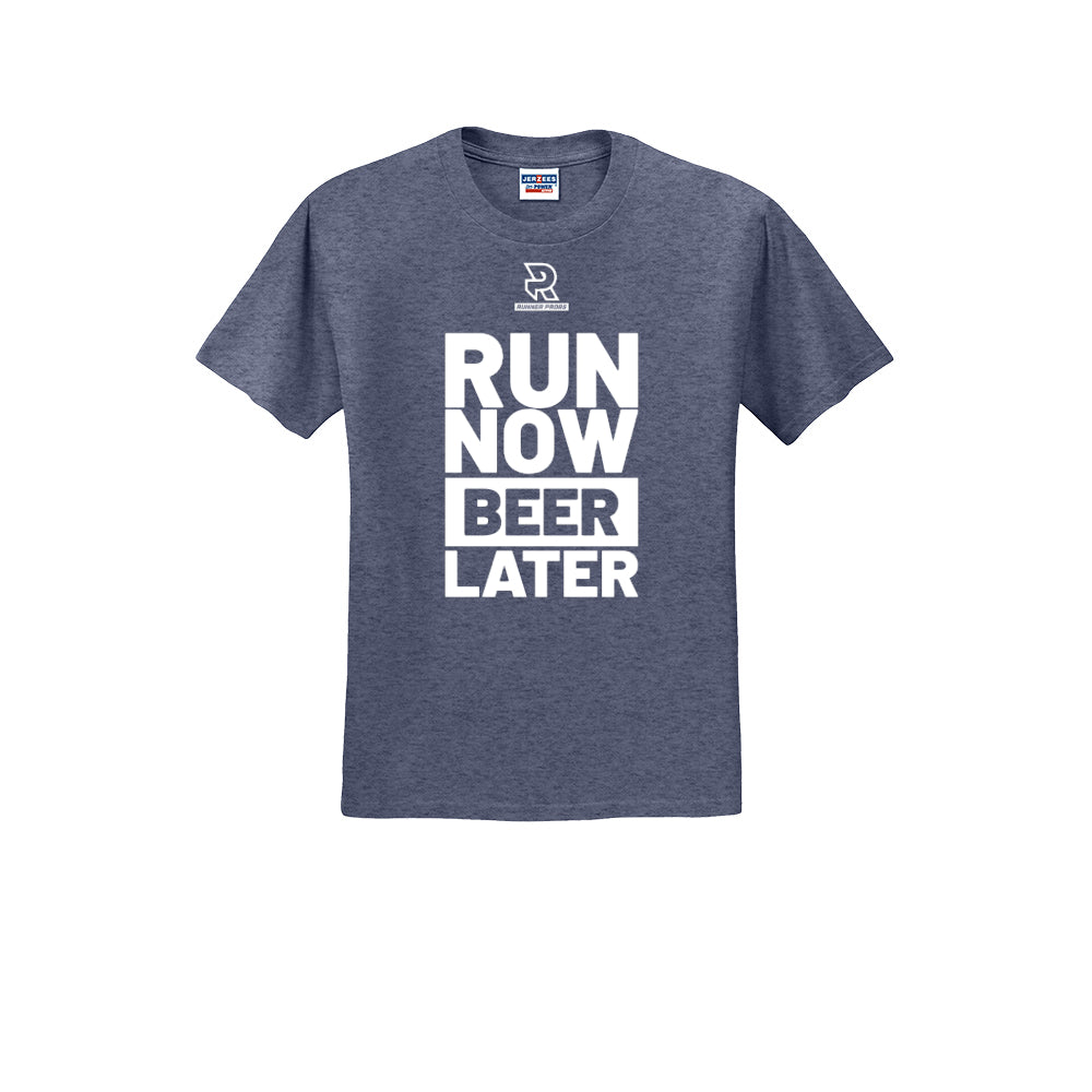 RUN NOW BEER LATER (White) - Short Sleeve Cotton Tee