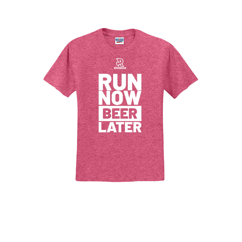 RUN NOW BEER LATER (White) - Short Sleeve Cotton Tee