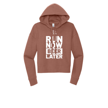 RUN NOW BEER LATER (White) - Womens Fleece Hoodie