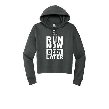 RUN NOW BEER LATER (White) - Womens Fleece Hoodie