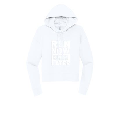 RUN NOW BEER LATER (White) - Womens Fleece Hoodie