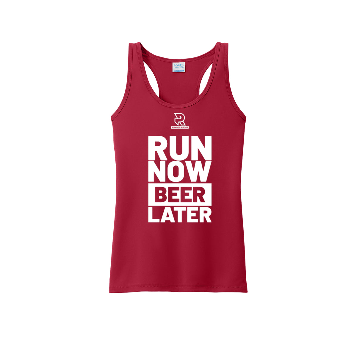 RUN NOW BEER LATER (White) - Womens Performance Tank
