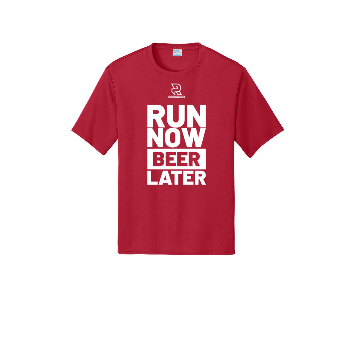 RUN NOW BEER LATER (White) - Short Sleeve Performance Tee