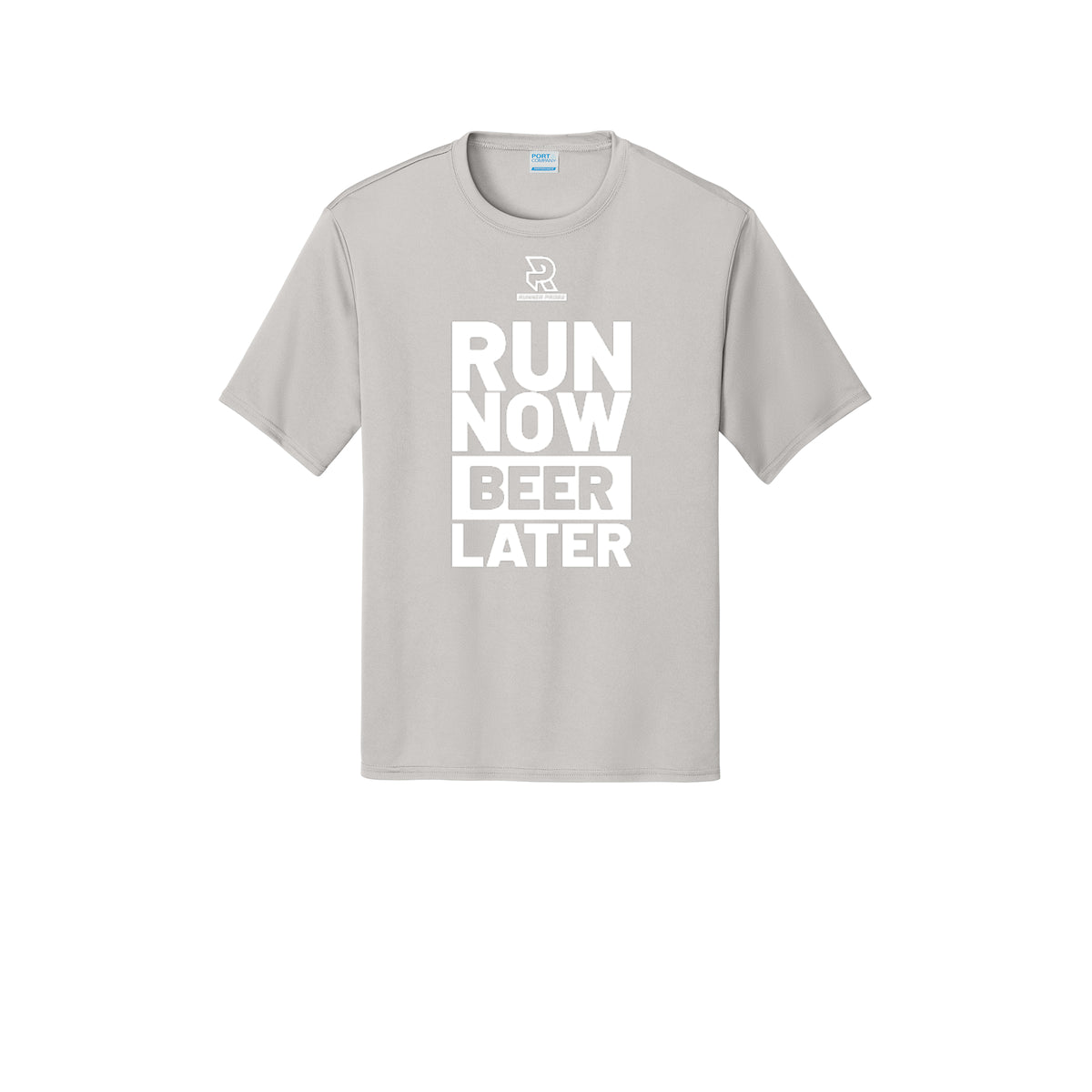 RUN NOW BEER LATER (White) - Short Sleeve Performance Tee