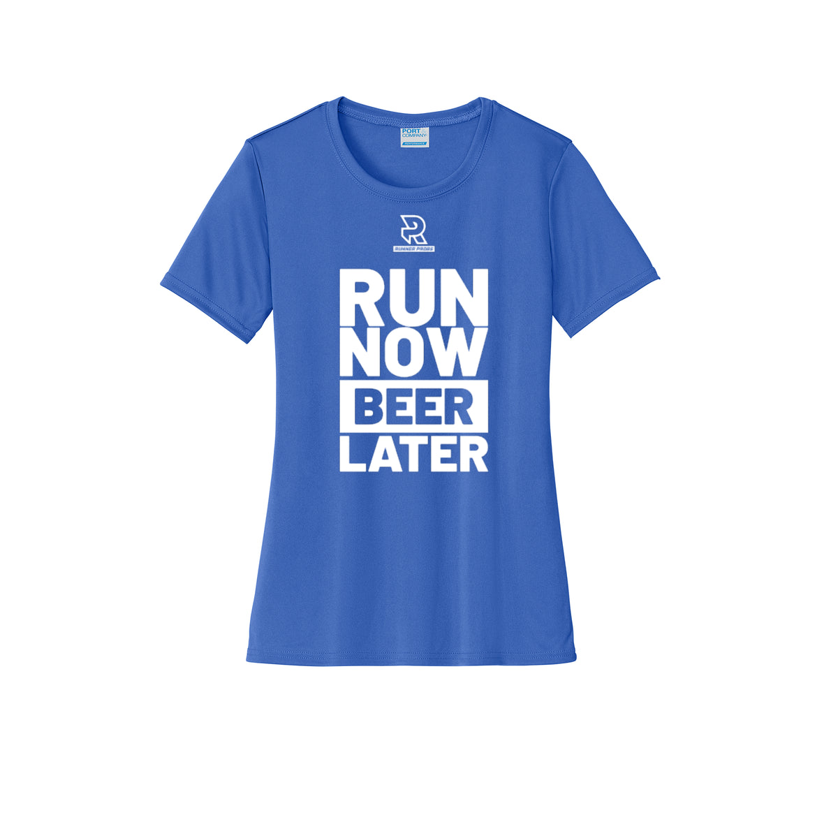 RUN NOW BEER LATER (White) - Womens Short Sleeve Performance Tee