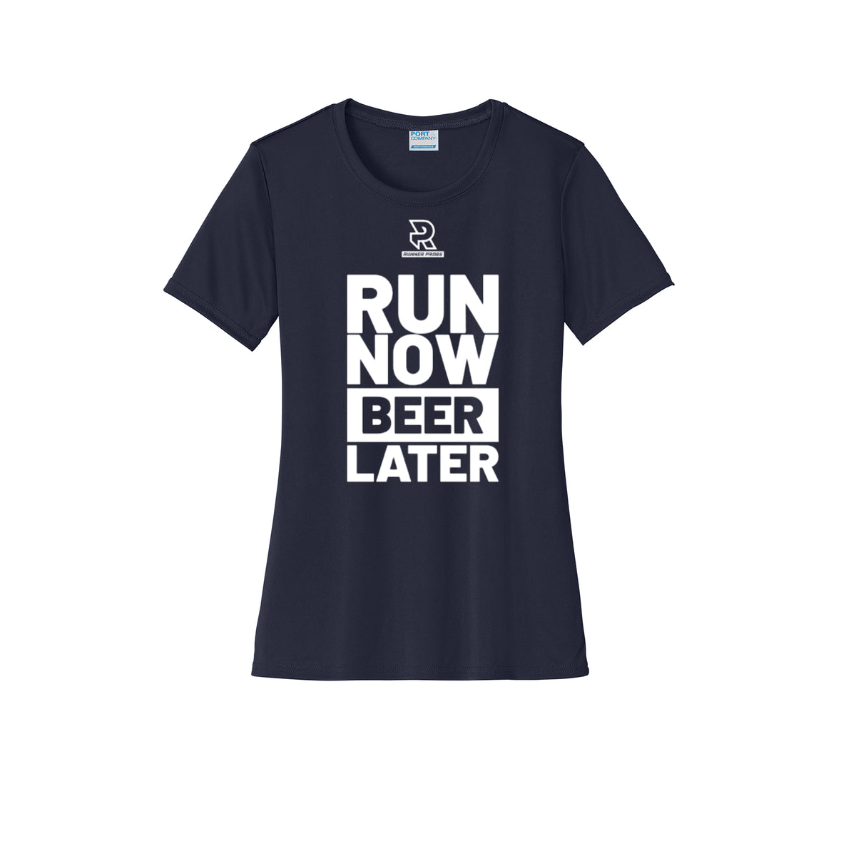 RUN NOW BEER LATER (White) - Womens Short Sleeve Performance Tee