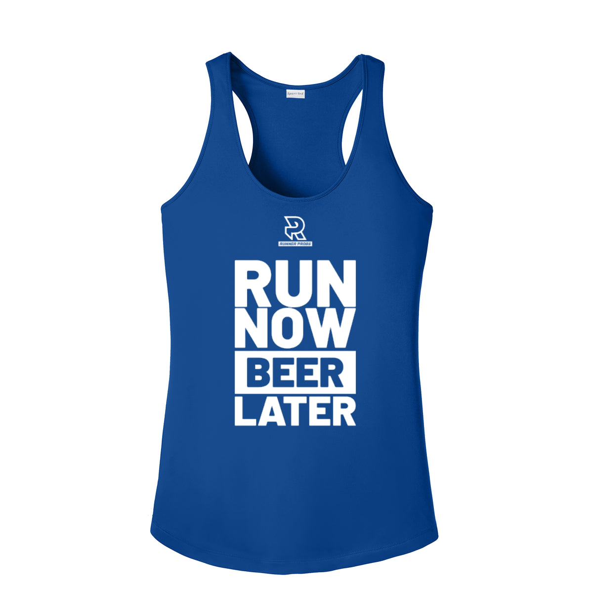 RUN NOW BEER LATER (White) - Womens Competitor Racerback Tank