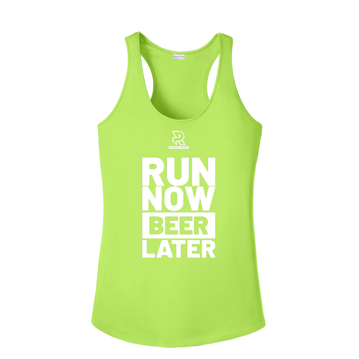 RUN NOW BEER LATER (White) - Womens Competitor Racerback Tank
