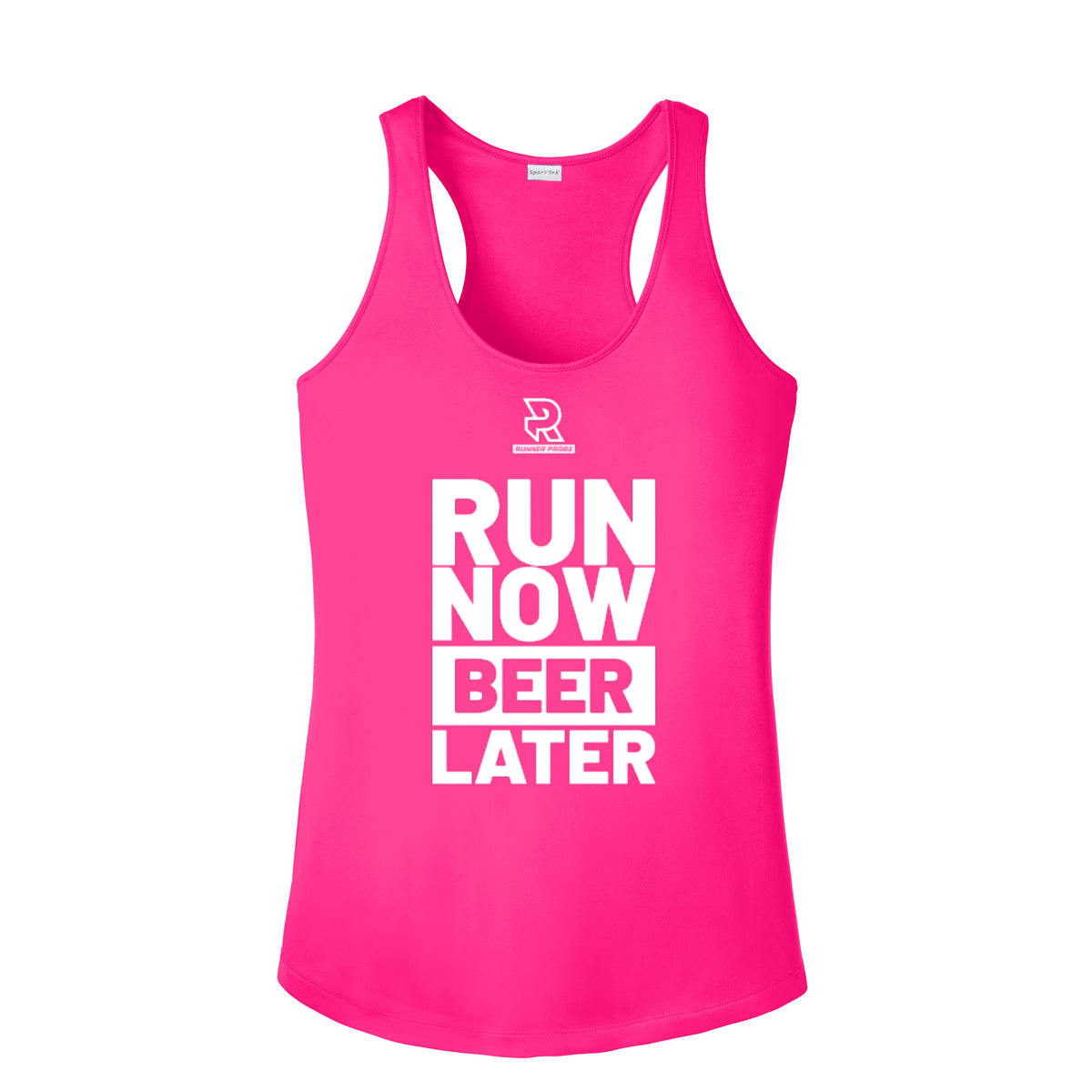 RUN NOW BEER LATER (White) - Womens Competitor Racerback Tank