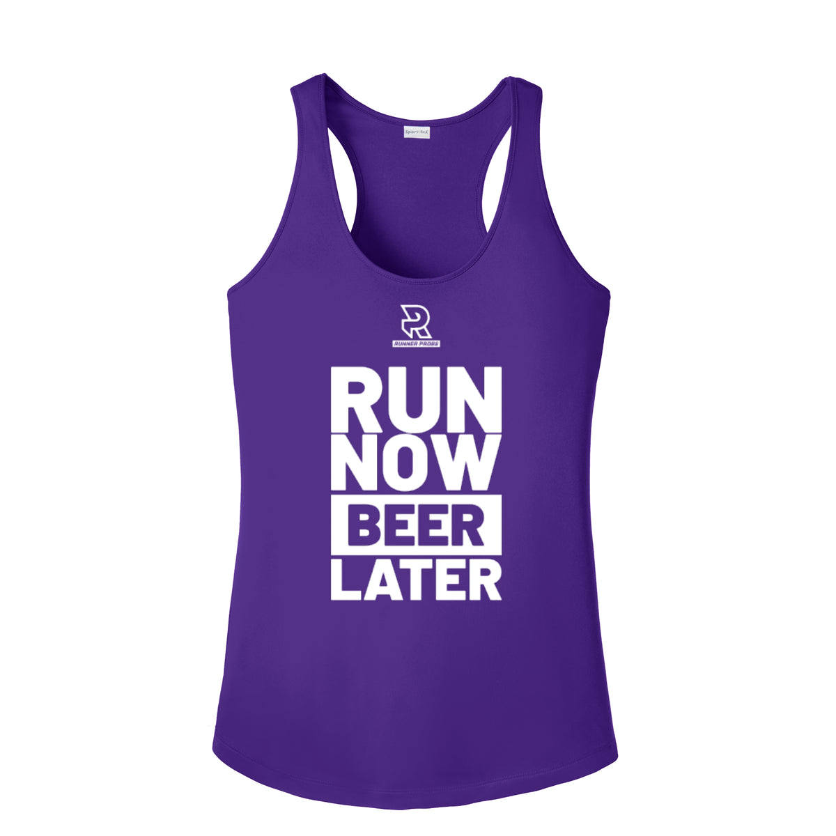 RUN NOW BEER LATER (White) - Womens Competitor Racerback Tank