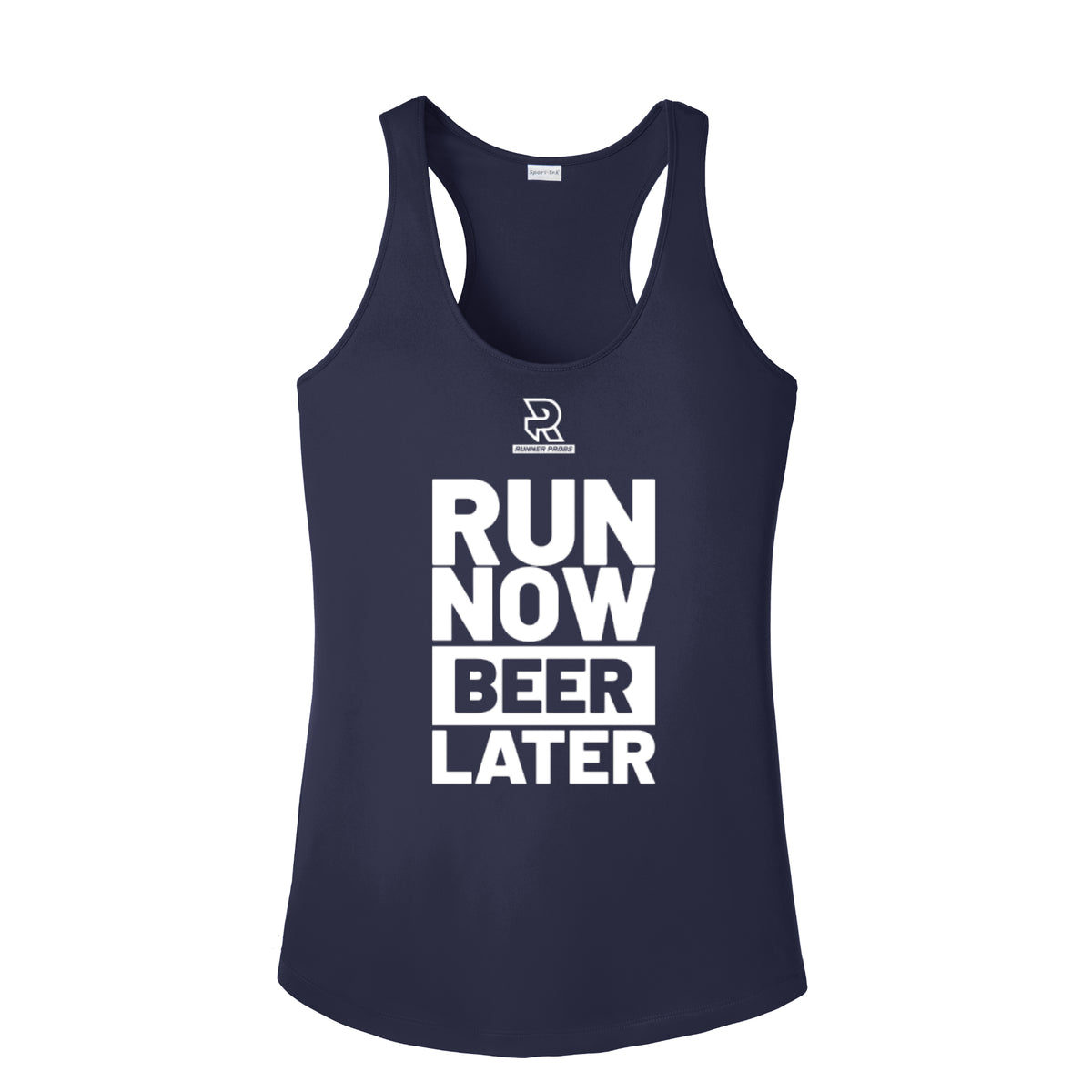 RUN NOW BEER LATER (White) - Womens Competitor Racerback Tank