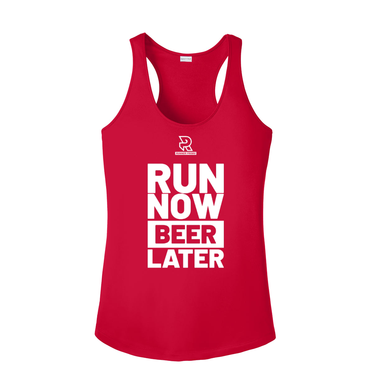 RUN NOW BEER LATER (White) - Womens Competitor Racerback Tank