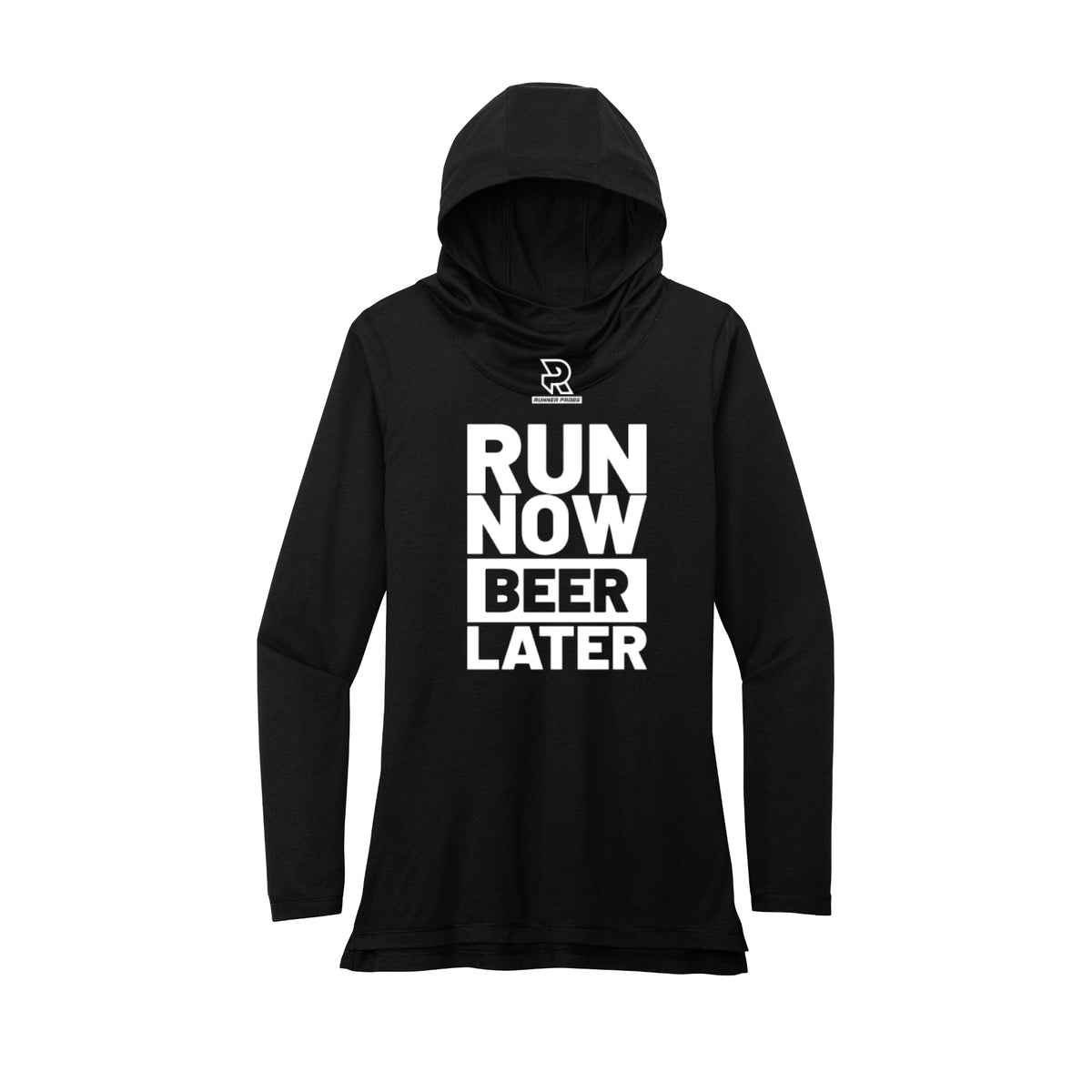 RUN NOW BEER LATER (White) - Womens Tri-Blend Long Sleeve Hoodie