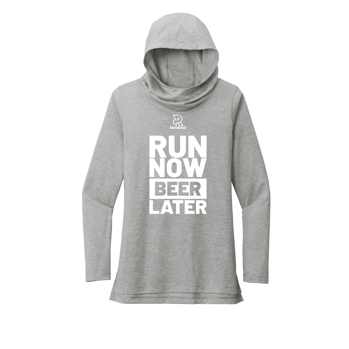 RUN NOW BEER LATER (White) - Womens Tri-Blend Long Sleeve Hoodie