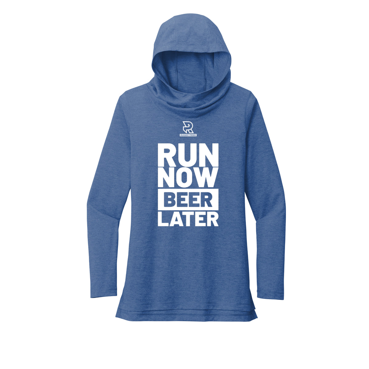 RUN NOW BEER LATER (White) - Womens Tri-Blend Long Sleeve Hoodie