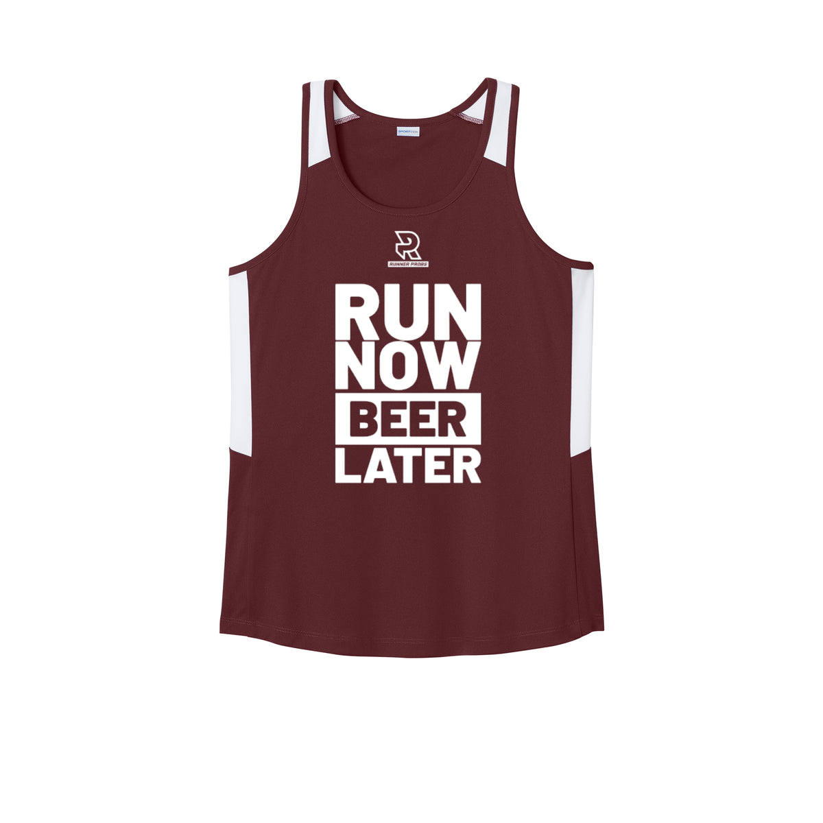 RUN NOW BEER LATER (White) - Womens Club Track Tank