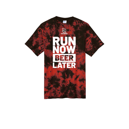 RUN NOW BEER LATER (White) - Short Sleeve Tie Dye Cotton Tee