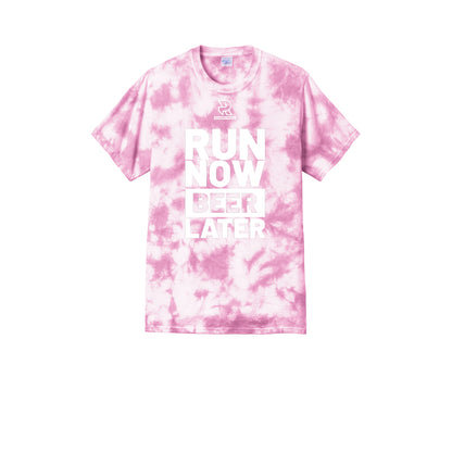 RUN NOW BEER LATER (White) - Short Sleeve Tie Dye Cotton Tee