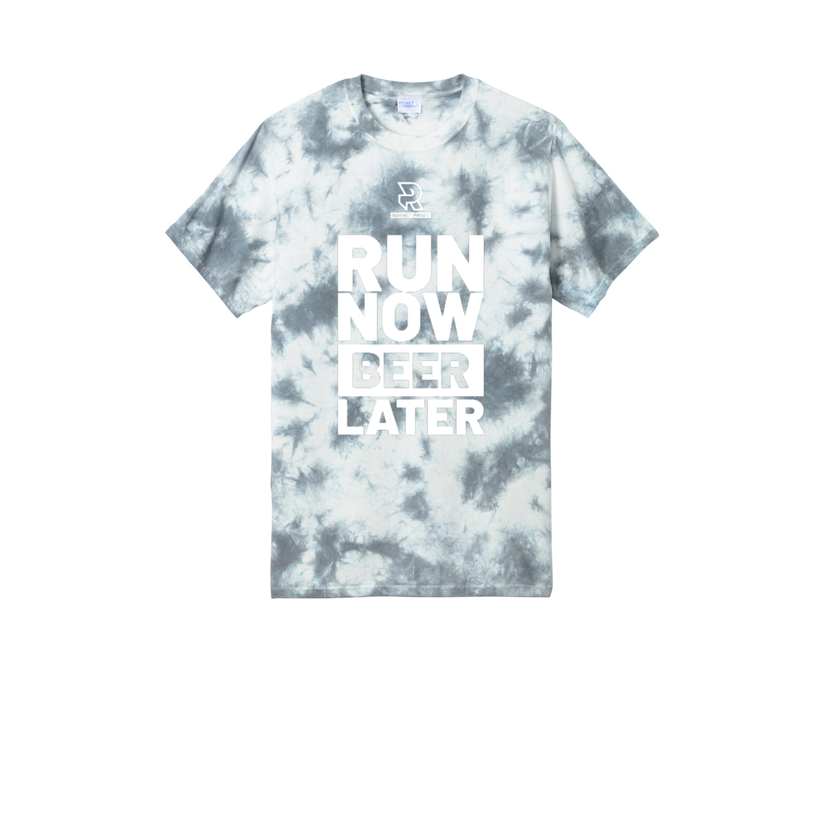 RUN NOW BEER LATER (White) - Short Sleeve Tie Dye Cotton Tee