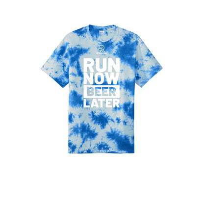 RUN NOW BEER LATER (White) - Short Sleeve Tie Dye Cotton Tee