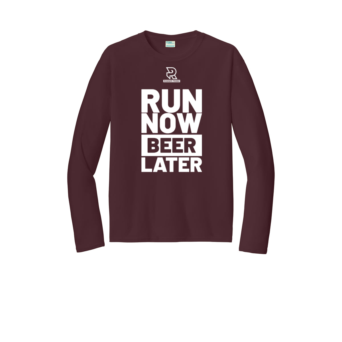 RUN NOW BEER LATER (White) - Long Sleeve Performance Tee