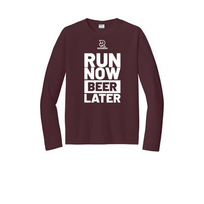 RUN NOW BEER LATER (White) - Long Sleeve Performance Tee