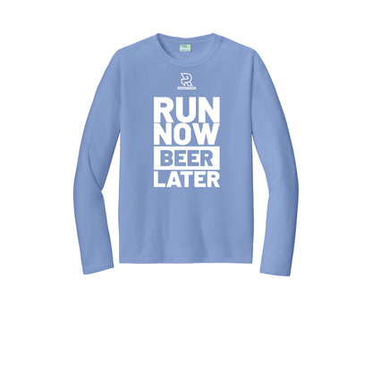 RUN NOW BEER LATER (White) - Long Sleeve Performance Tee