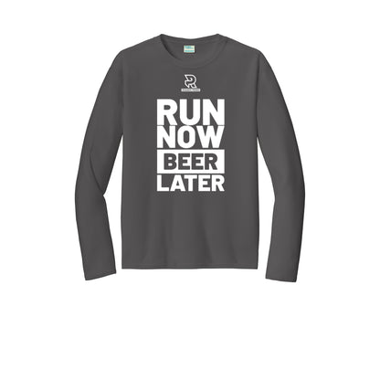 RUN NOW BEER LATER (White) - Long Sleeve Performance Tee
