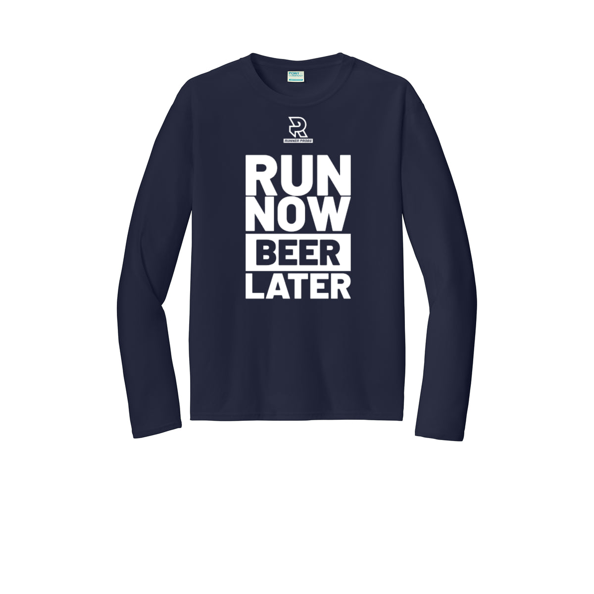 RUN NOW BEER LATER (White) - Long Sleeve Performance Tee