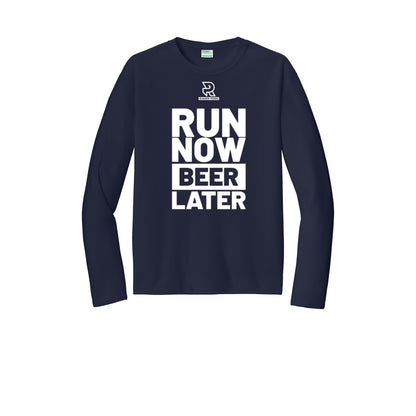 RUN NOW BEER LATER (White) - Long Sleeve Performance Tee