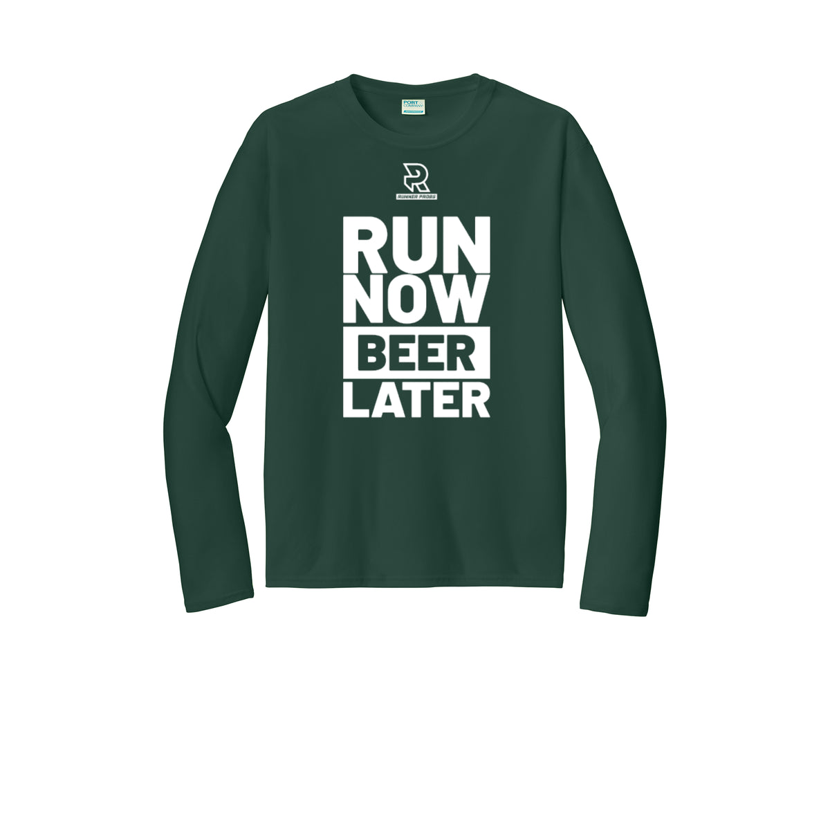 RUN NOW BEER LATER (White) - Long Sleeve Performance Tee